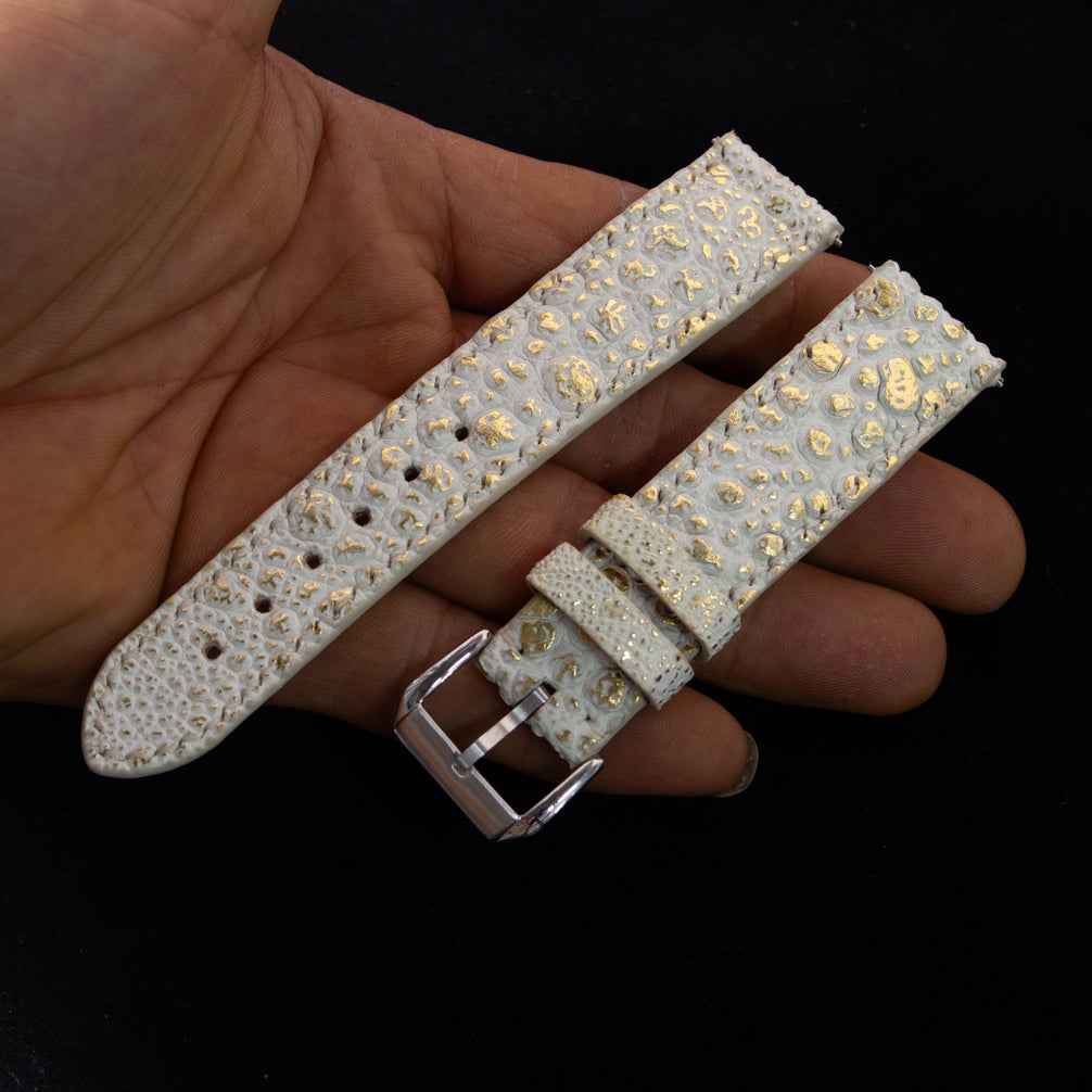 Gold Quill Ivory White Toad Leather Watch Strap