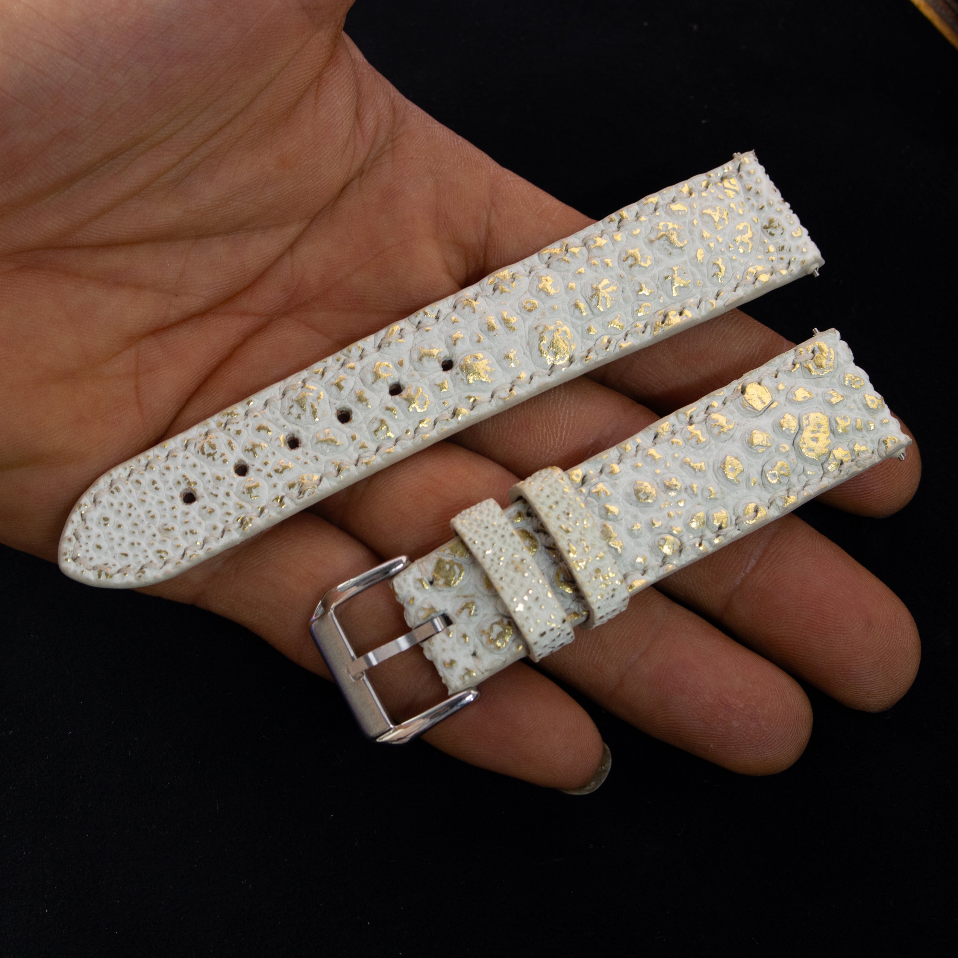 Gold Quill Ivory White Toad Leather Watch Strap