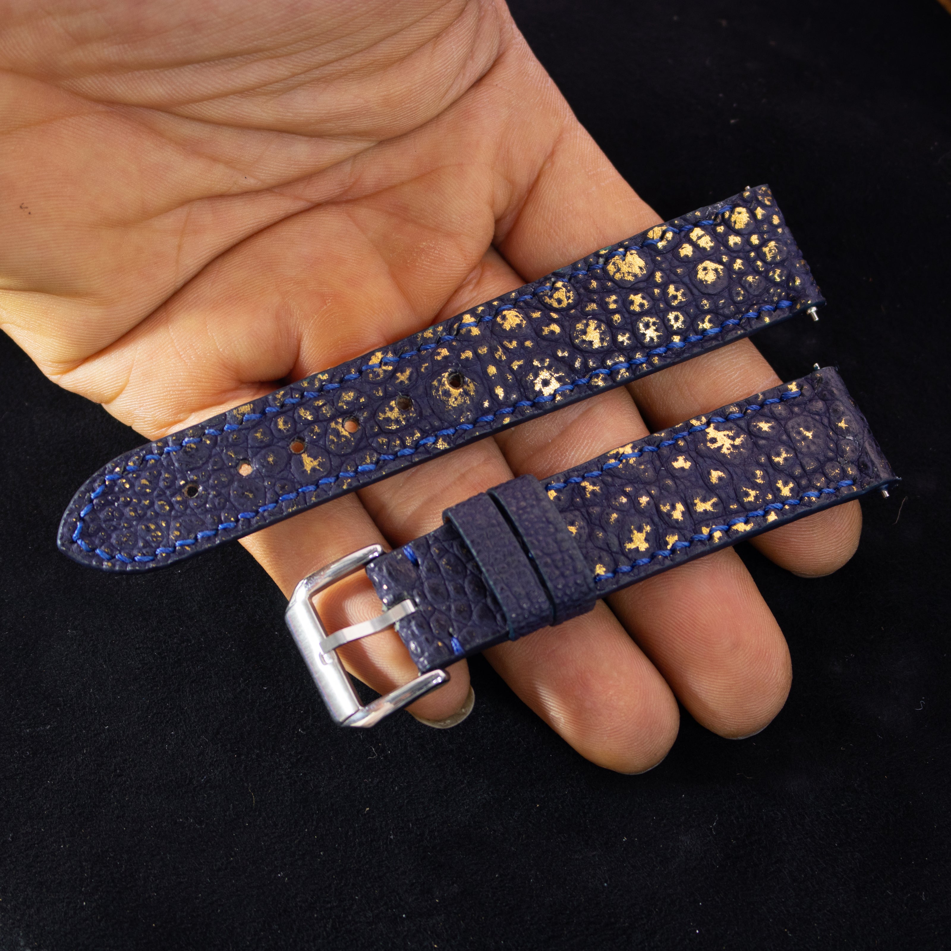 Gold Quill Navy Blue Toad Leather Watch Strap