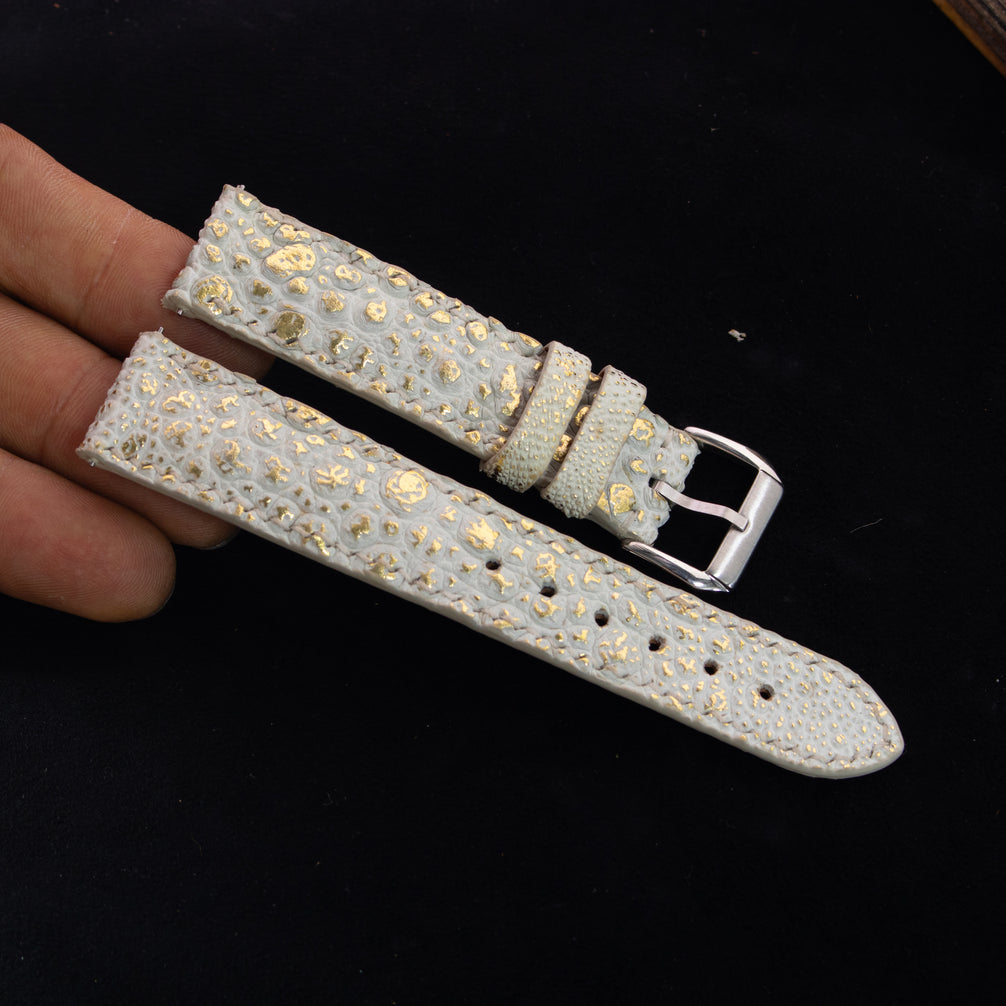 Gold Quill Ivory White Toad Leather Watch Strap