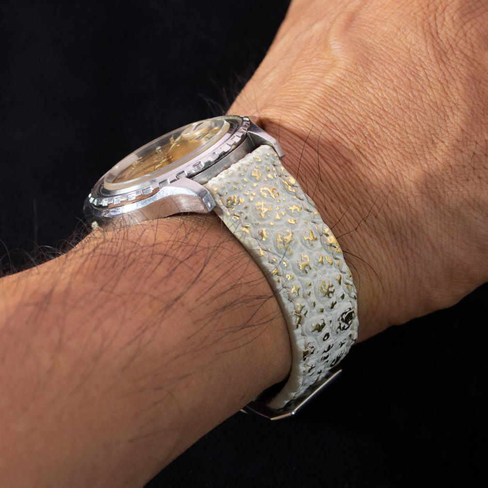 Gold Quill Ivory White Toad Leather Watch Strap