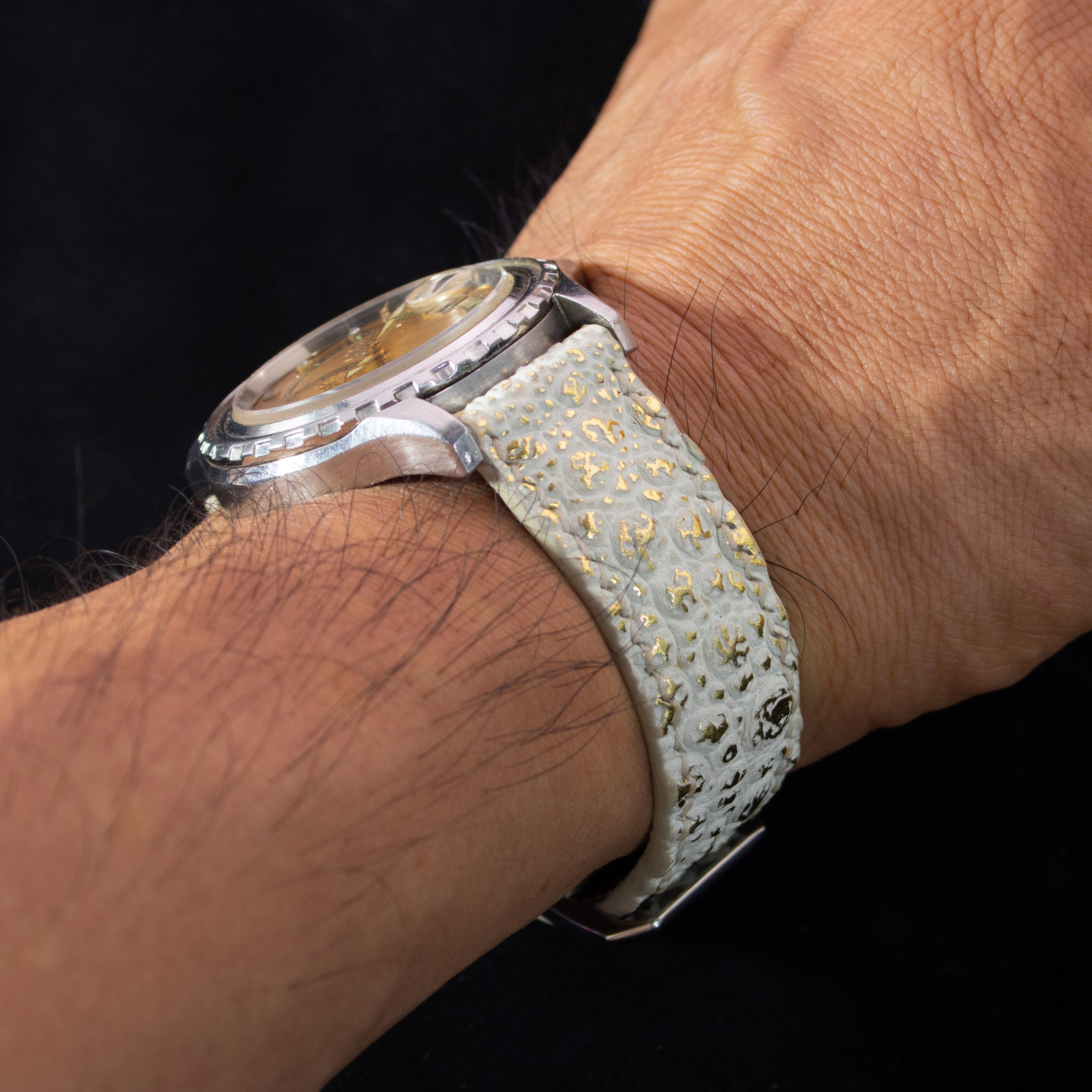 Gold Quill Ivory White Toad Leather Watch Strap