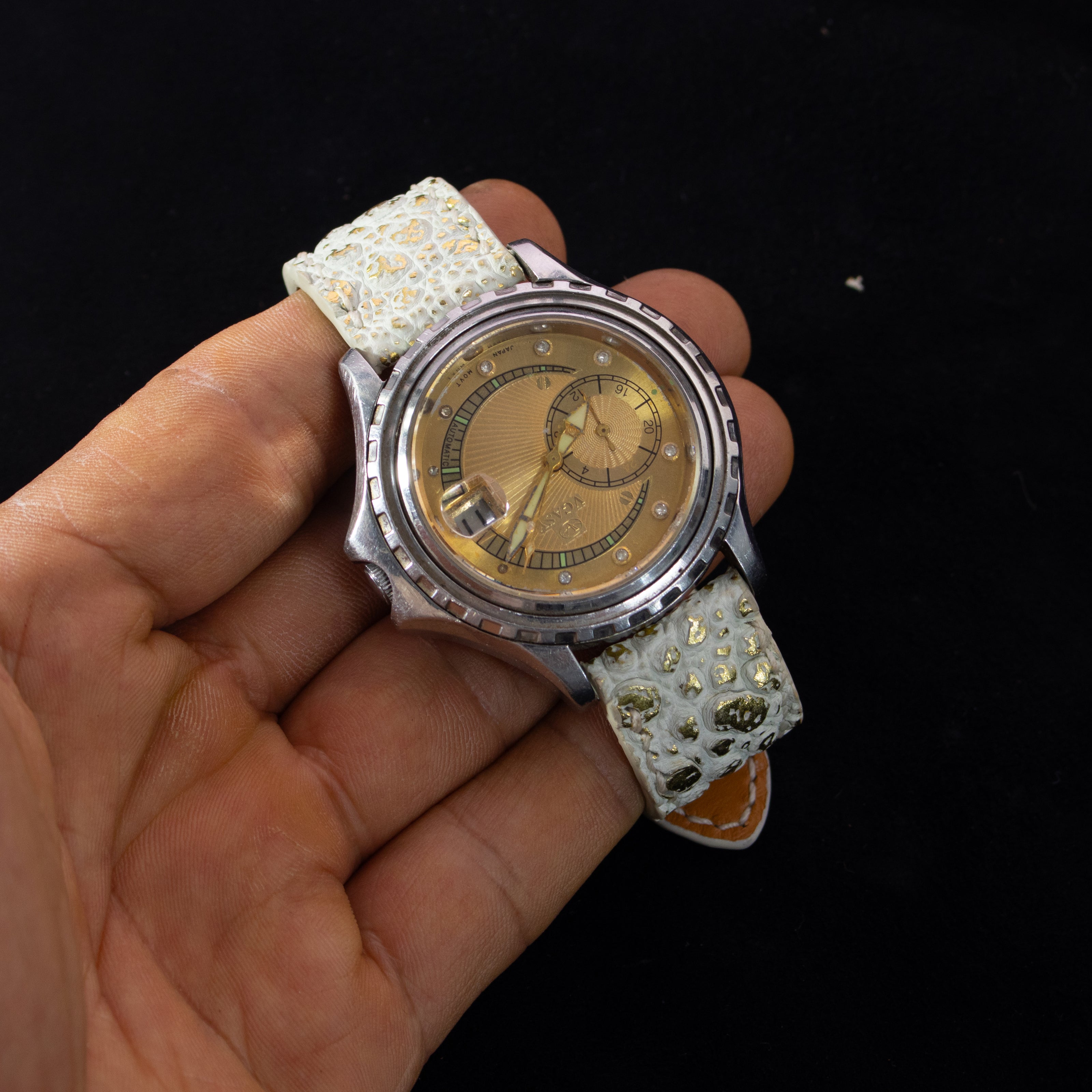 Gold Quill Ivory White Toad Leather Watch Strap