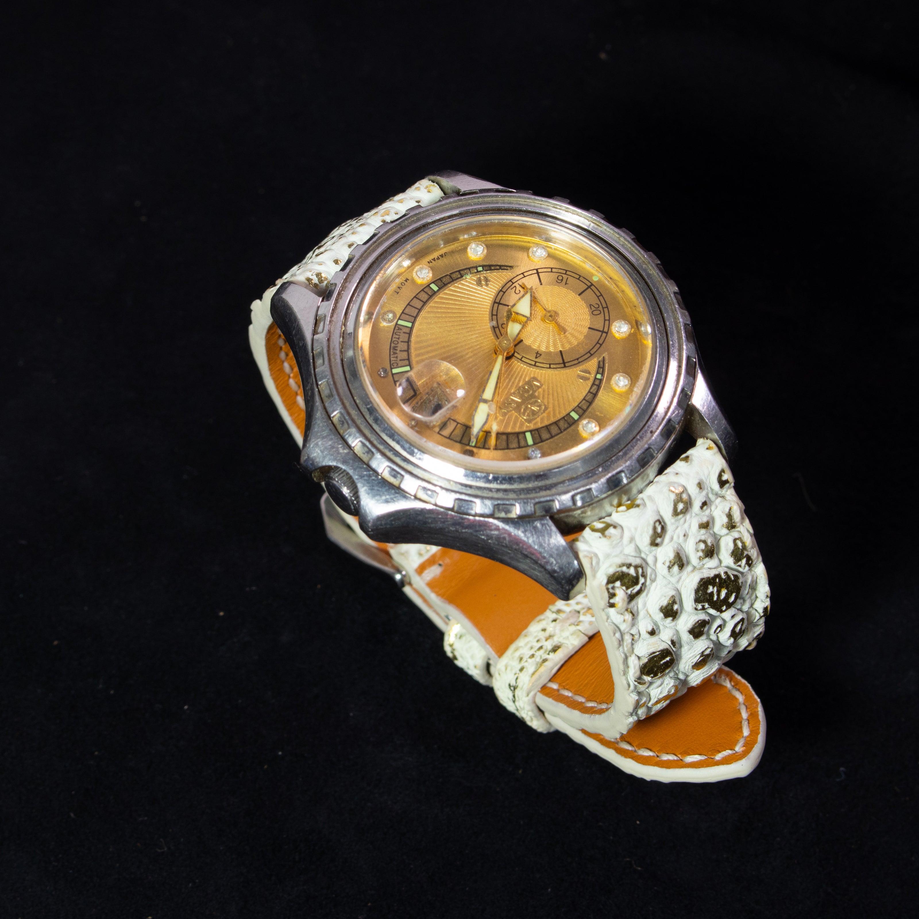 Gold Quill Ivory White Toad Leather Watch Strap