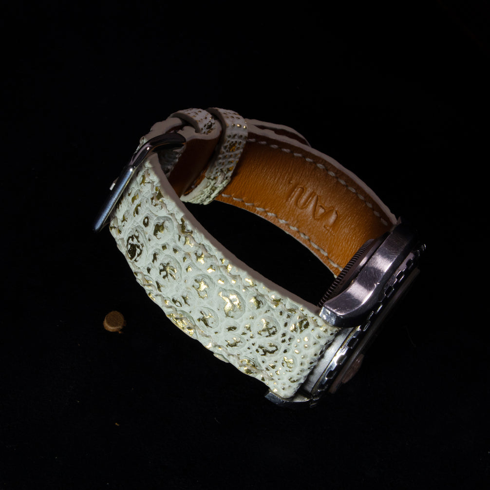 Gold Quill Ivory White Toad Leather Watch Strap