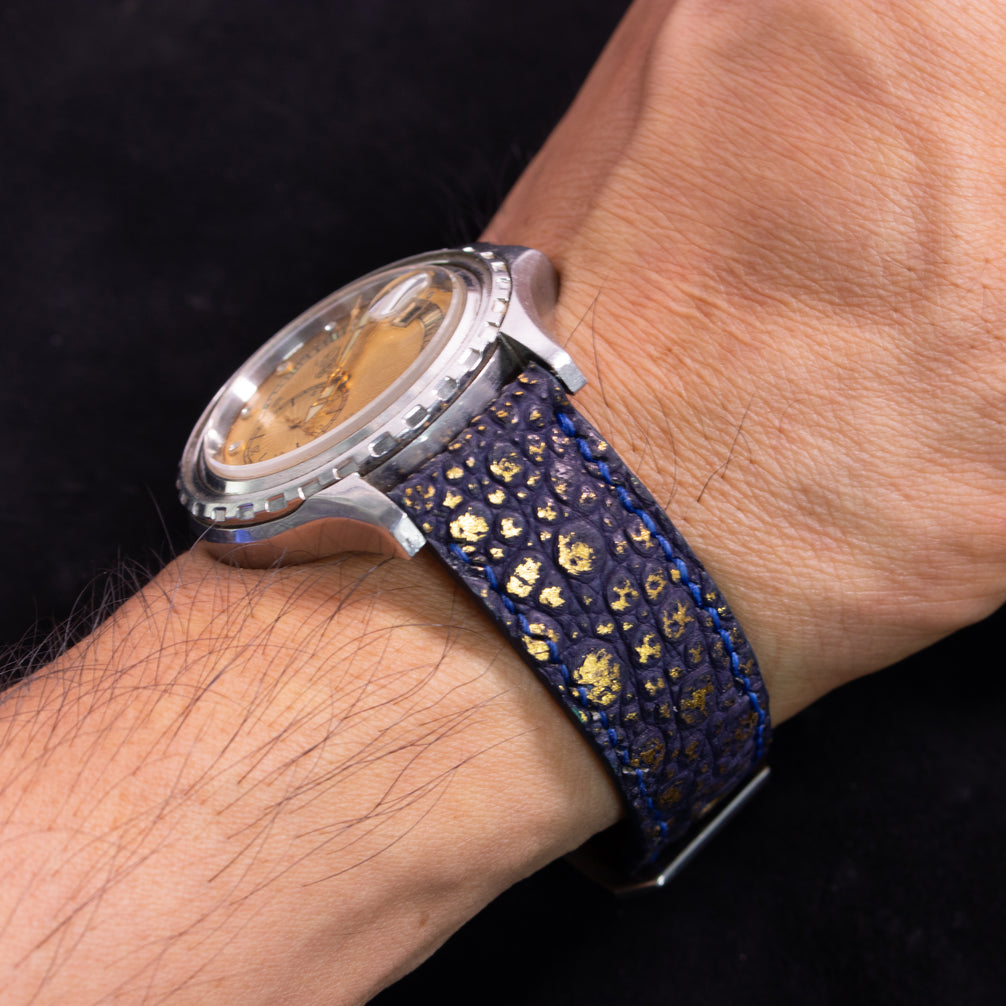 Gold Quill Navy Blue Toad Leather Watch Strap