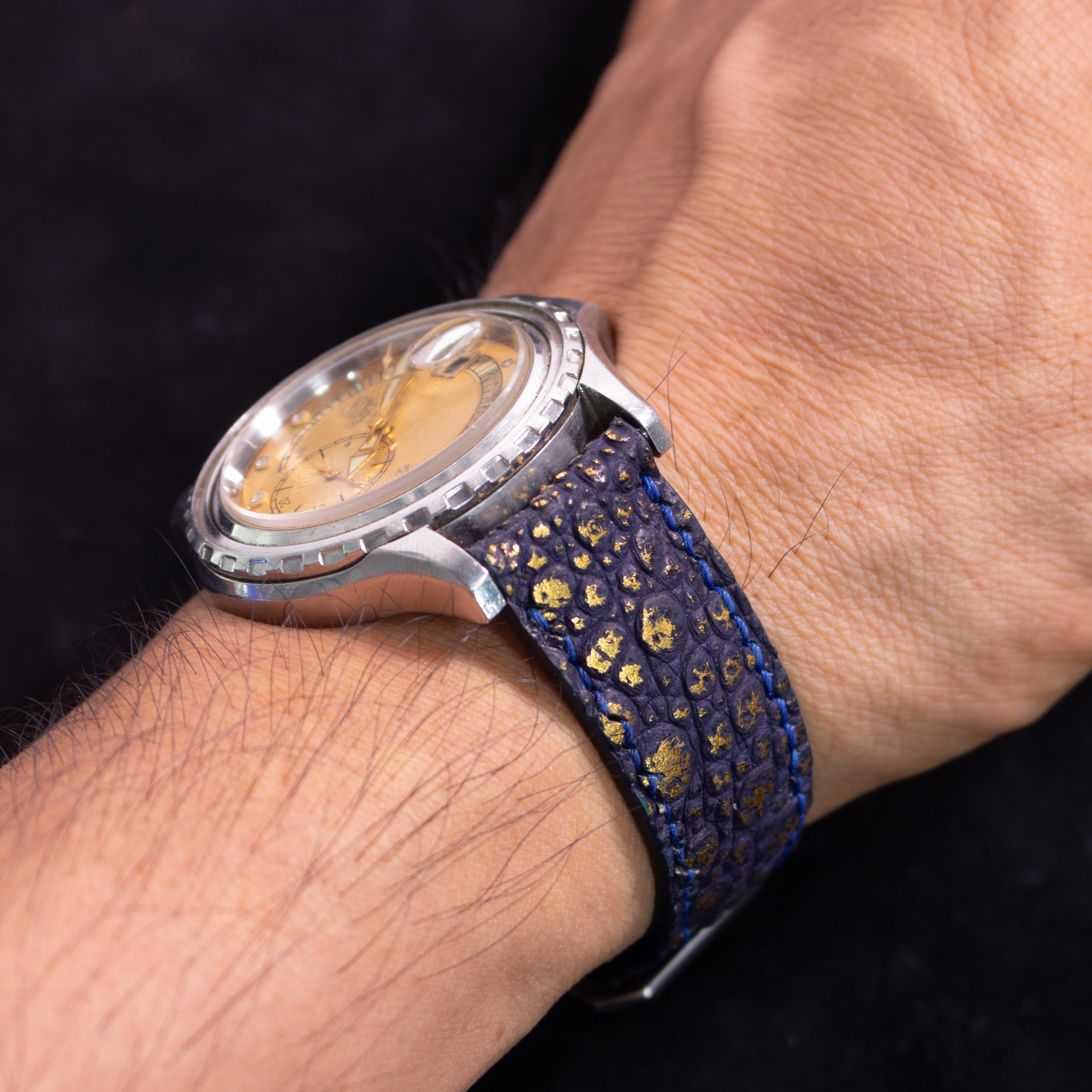 Gold Quill Navy Blue Toad Leather Watch Strap