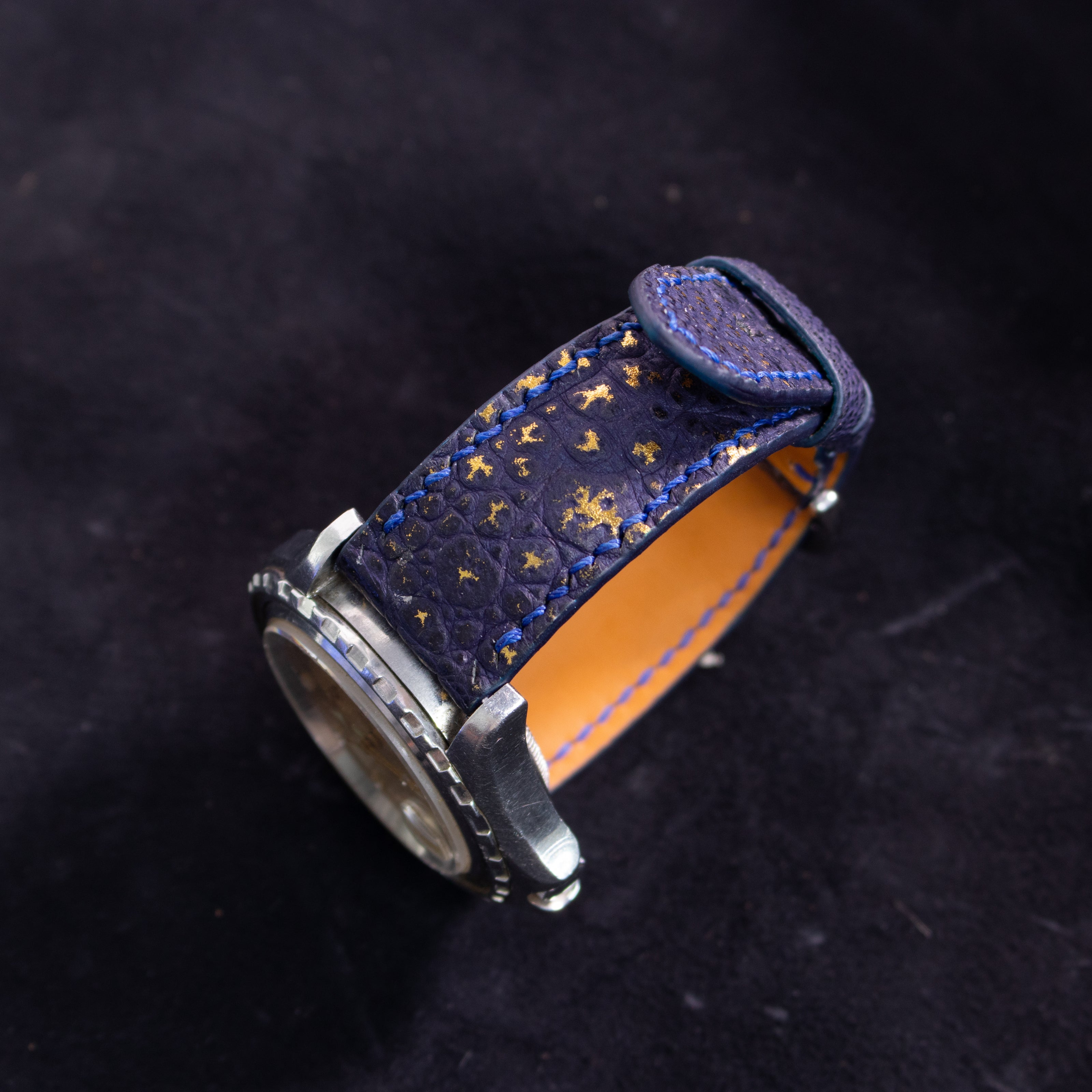 Gold Quill Navy Blue Toad Leather Watch Strap
