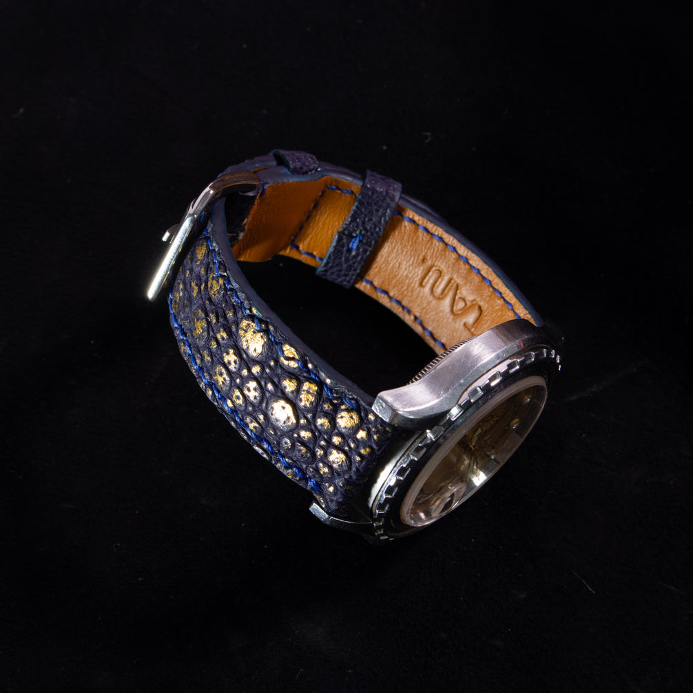 Gold Quill Navy Blue Toad Leather Watch Strap