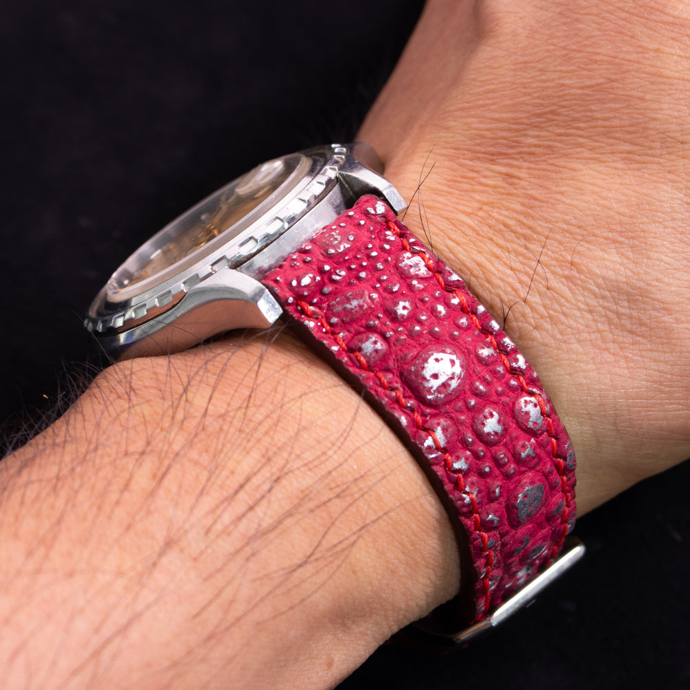 Silver Quill Ruby Toad Leather Watch Strap