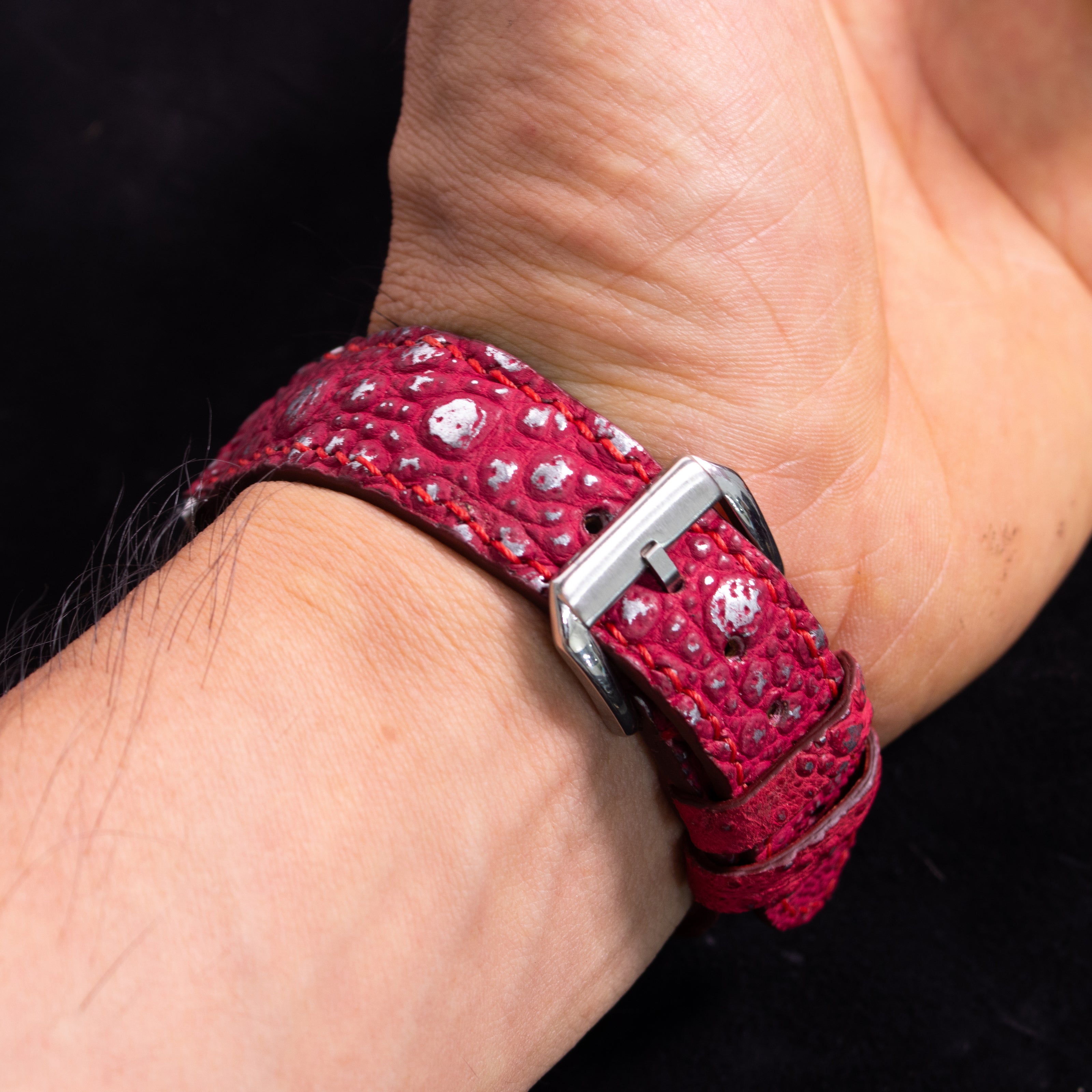 Silver Quill Ruby Toad Leather Watch Strap