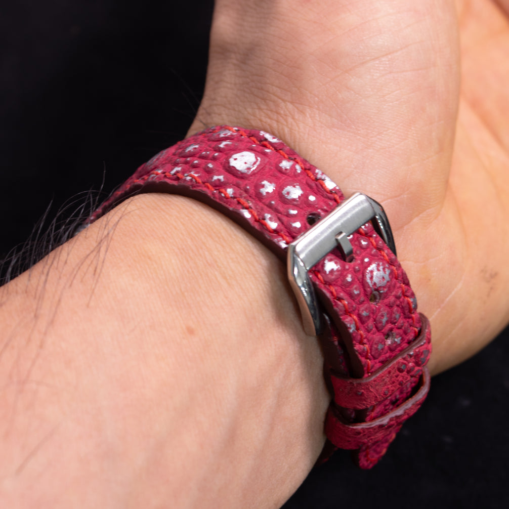 Silver Quill Ruby Toad Leather Watch Strap