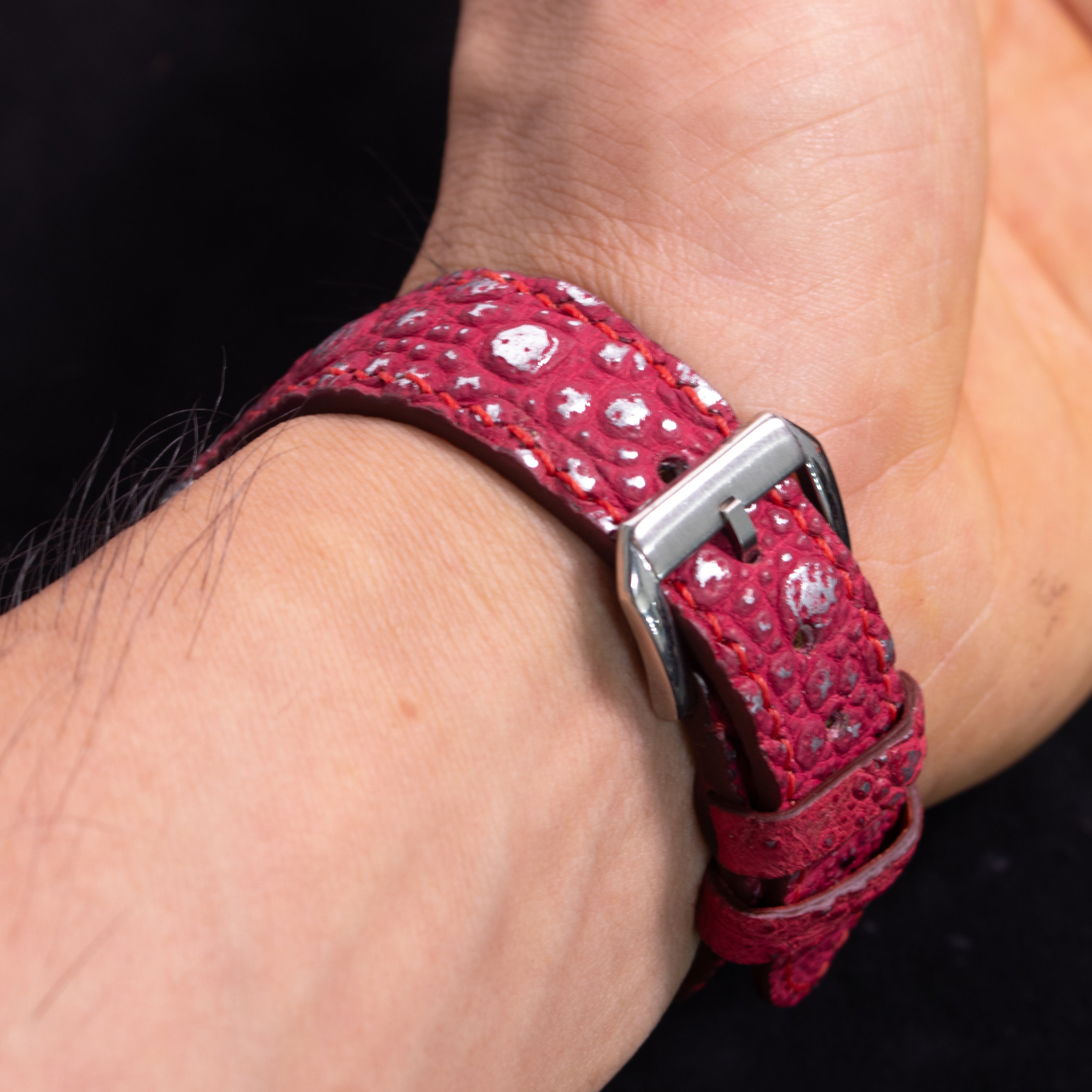 Silver Quill Ruby Toad Leather Watch Strap