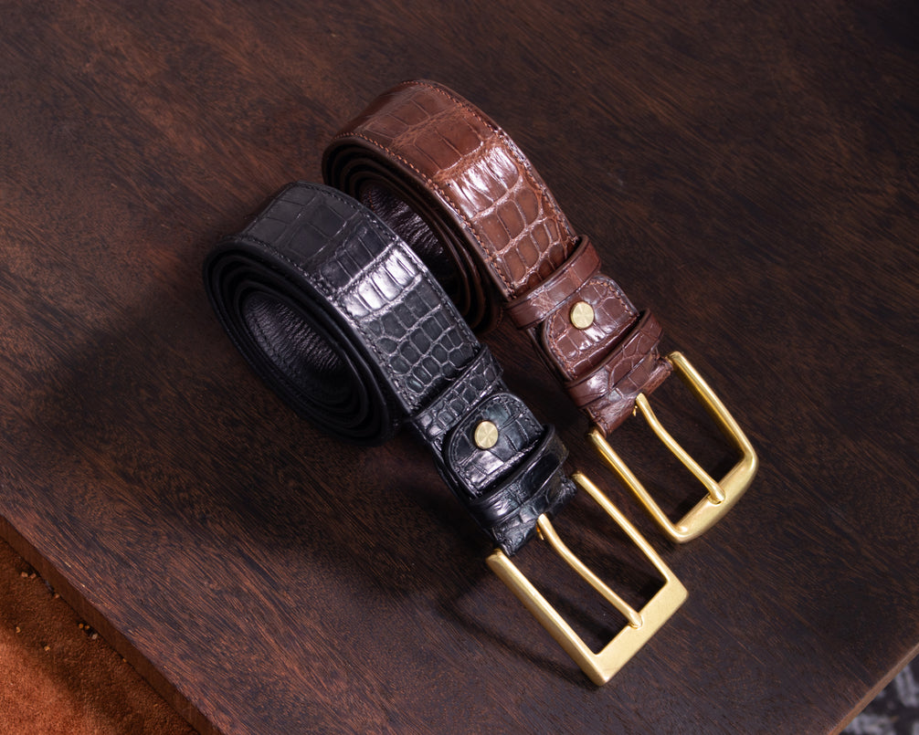 Classic Black Alligator Belly Leather Belt