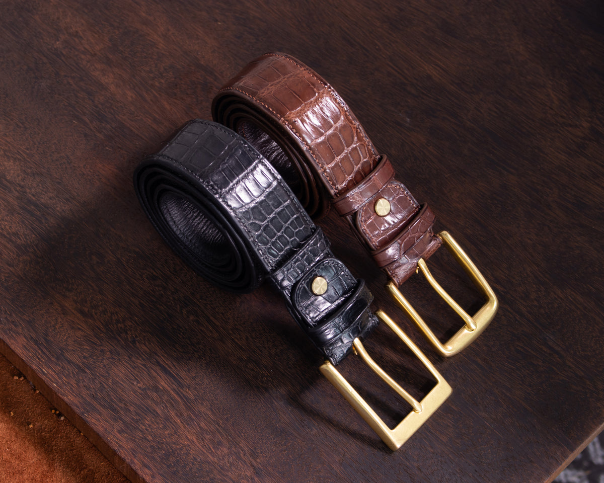 Classic Black Alligator Belly Leather Belt