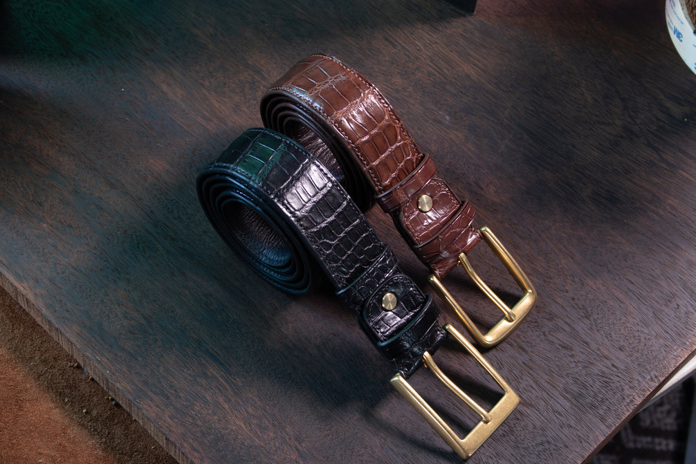Classic Brown Alligator Belly Leather Belt