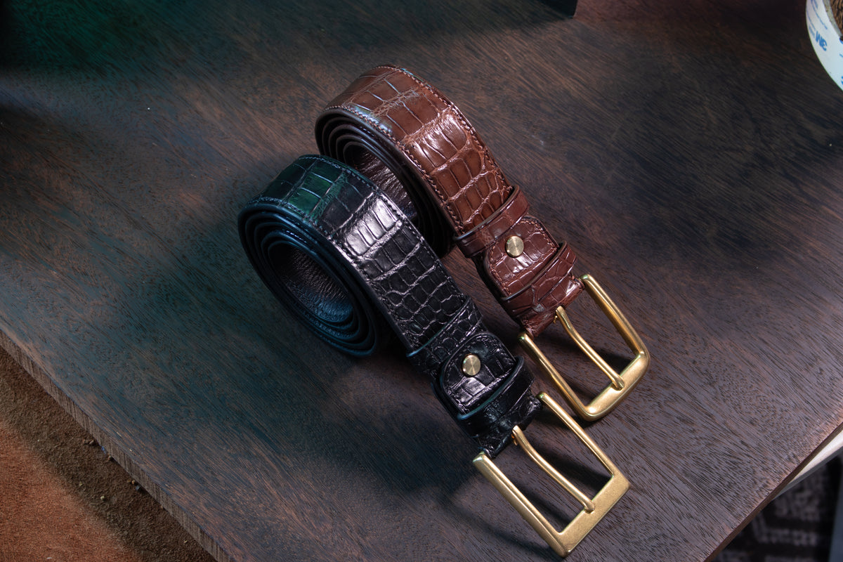 Classic Brown Alligator Belly Leather Belt