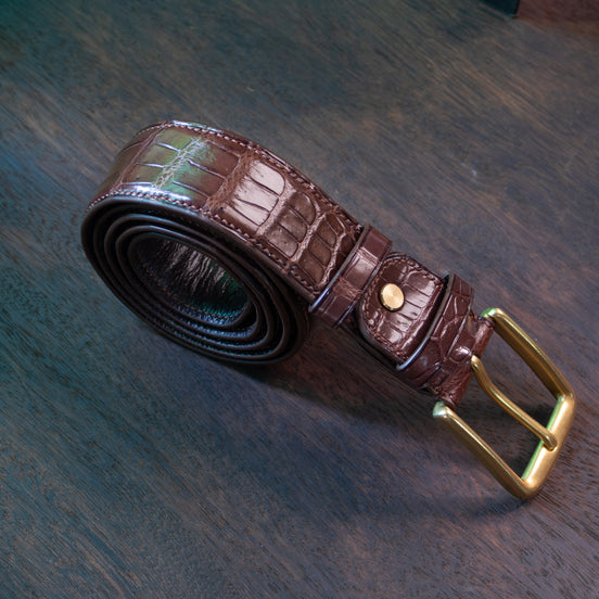 Classic Brown Alligator Belly Leather Belt