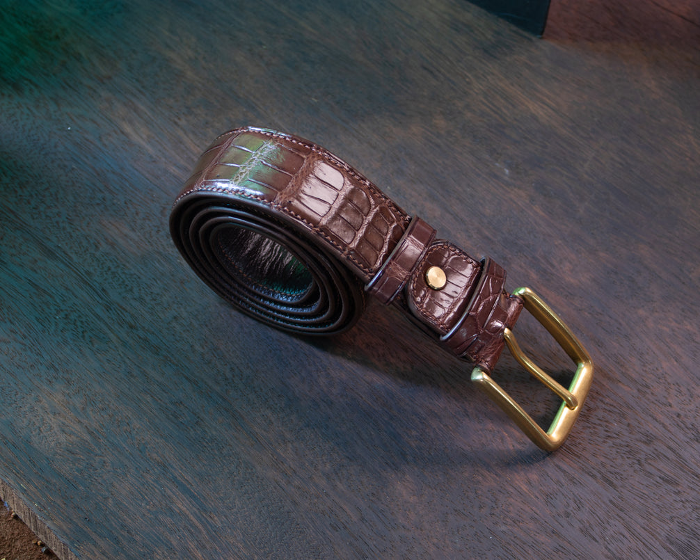 Classic Brown Alligator Belly Leather Belt