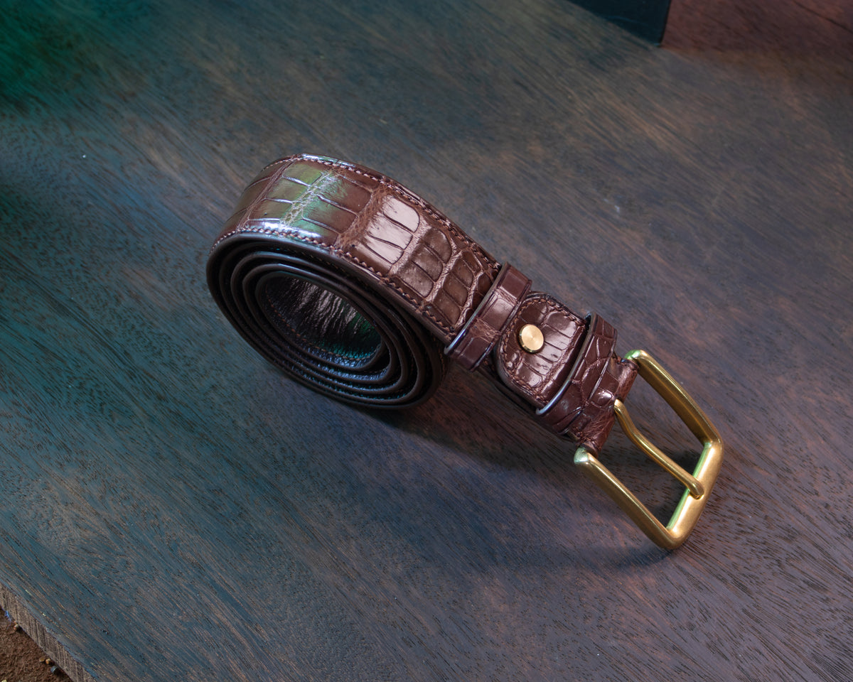 Classic Brown Alligator Belly Leather Belt