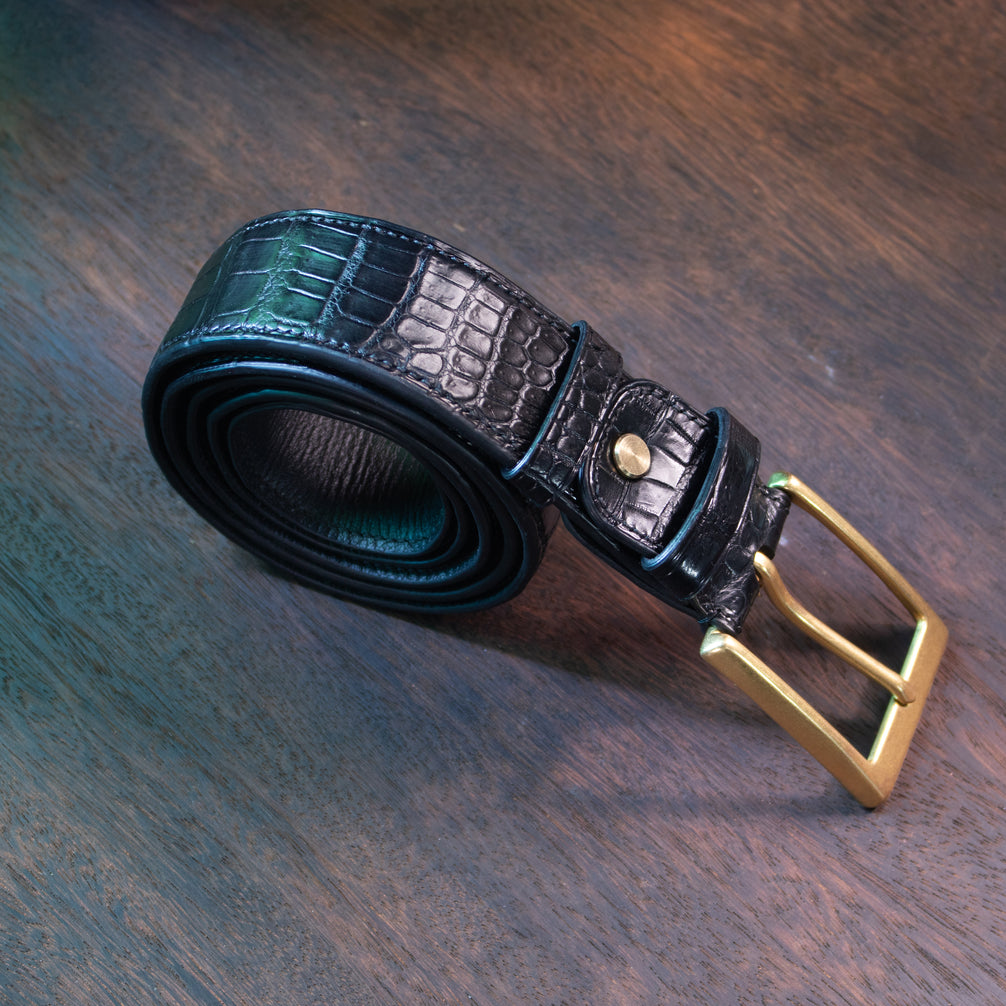 Classic Black Alligator Belly Leather Belt