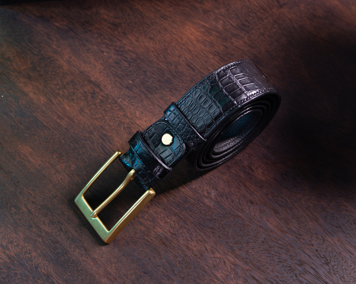 Classic Black Alligator Belly Leather Belt