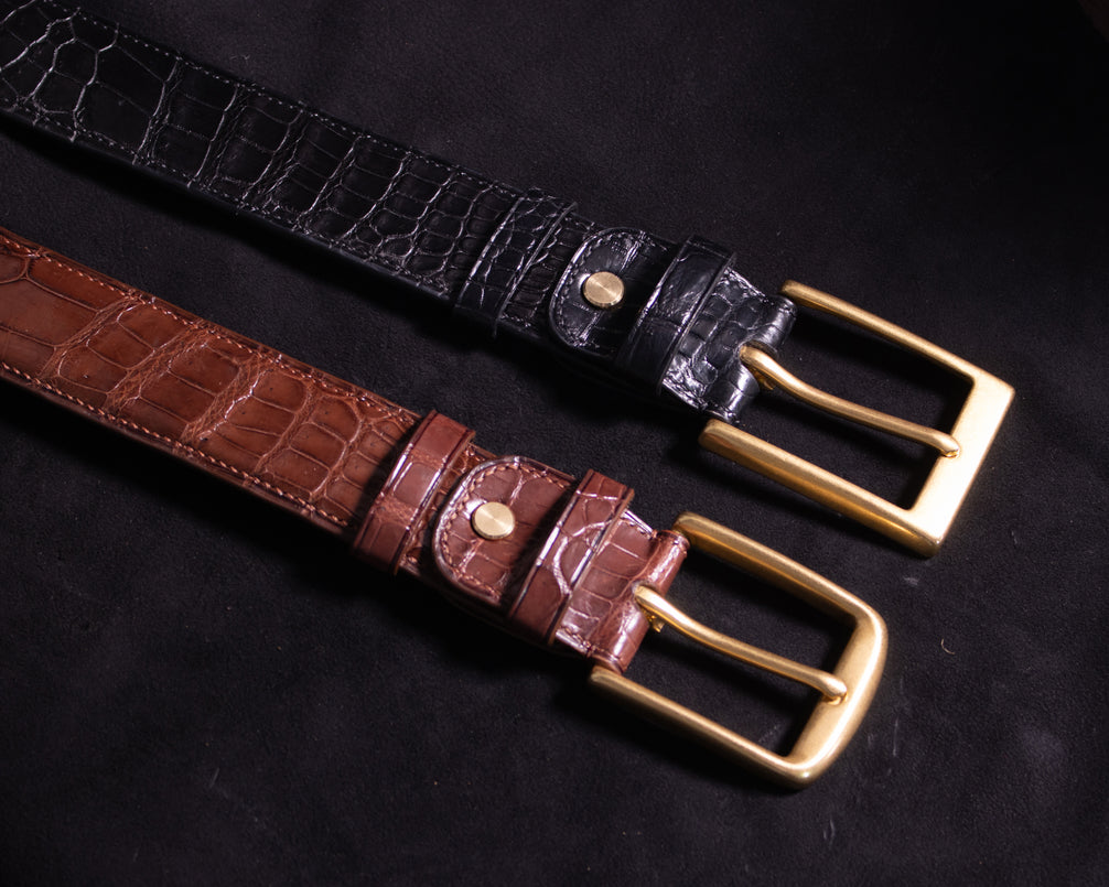 Classic Black Alligator Belly Leather Belt