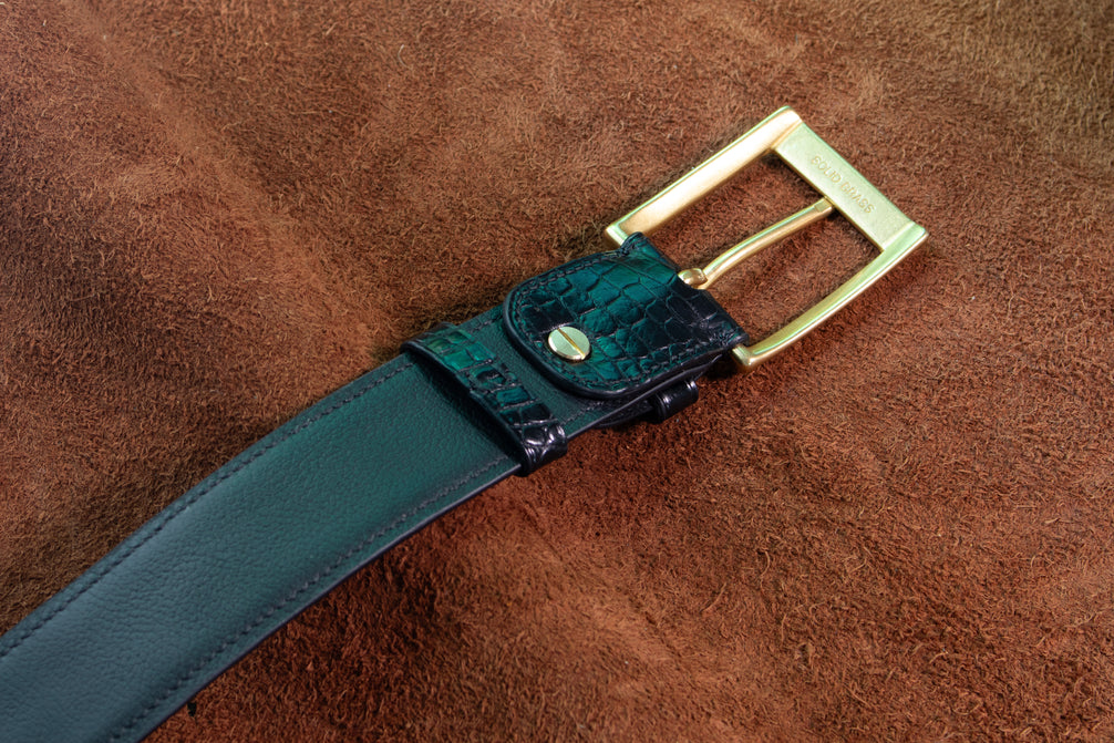 Classic Black Alligator Belly Leather Belt