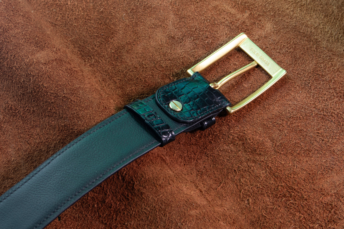 Classic Black Alligator Belly Leather Belt