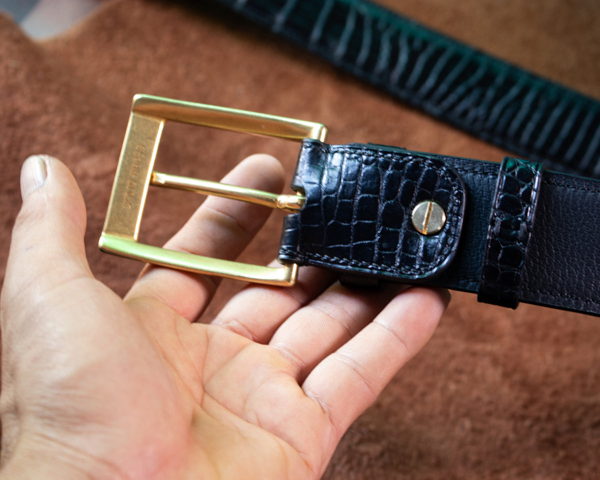 Classic Black Alligator Belly Leather Belt