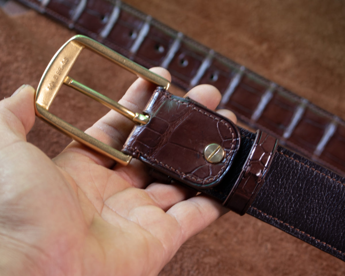Classic Brown Alligator Belly Leather Belt