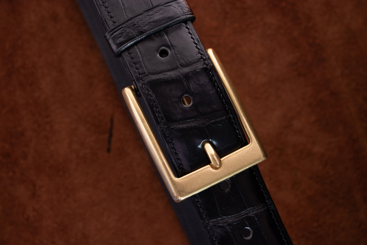 Classic Black Alligator Belly Leather Belt