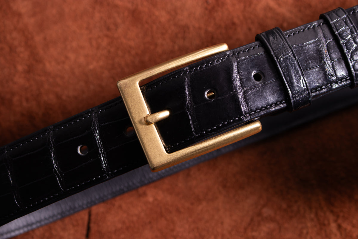 Classic Black Alligator Belly Leather Belt