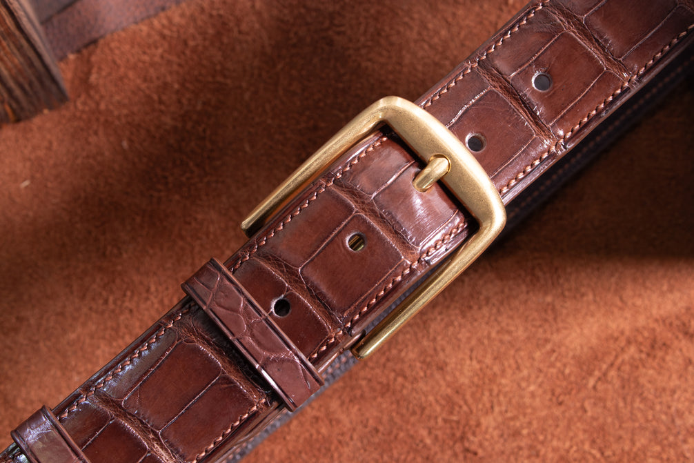 Classic Brown Alligator Belly Leather Belt