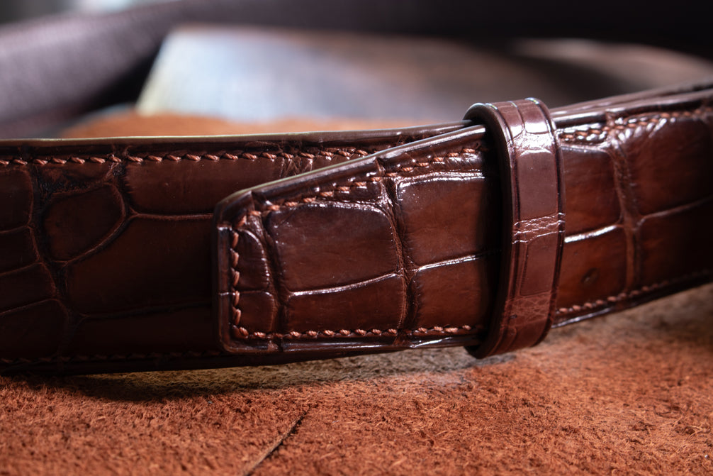 Classic Brown Alligator Belly Leather Belt
