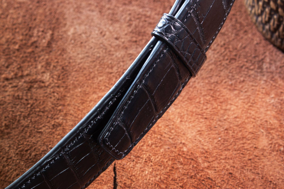 Classic Black Alligator Belly Leather Belt