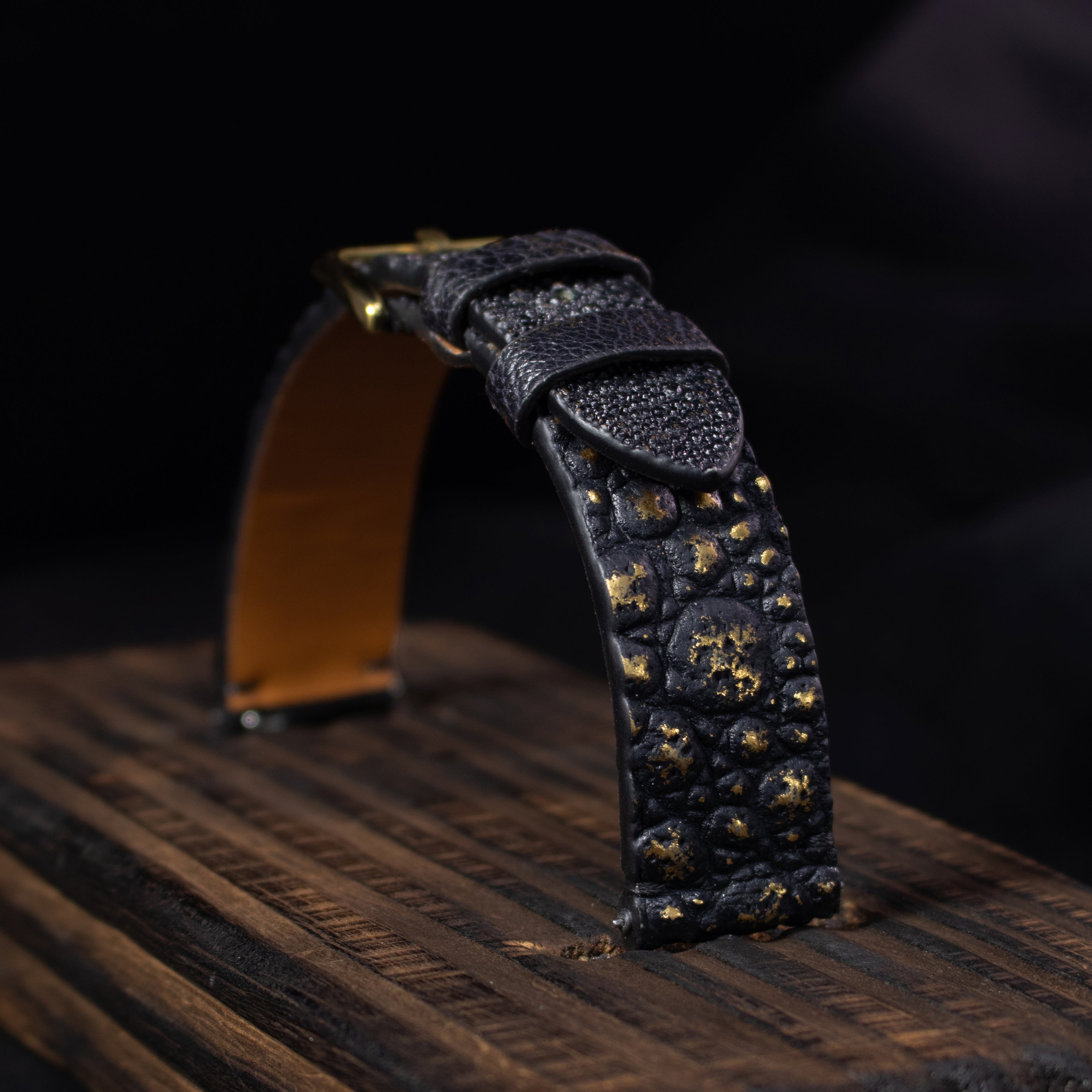 Gold Quill Black Toad Leather Stitchless Strap