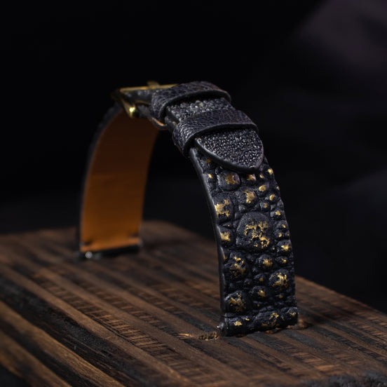 Gold Quill Black Toad Leather Stitchless Strap