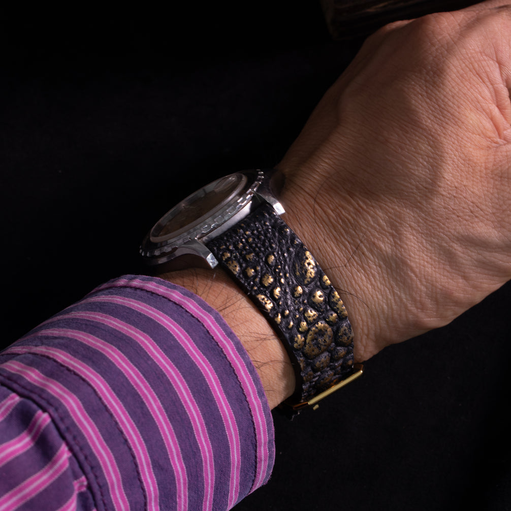 Gold Quill Black Toad Leather Stitchless Strap