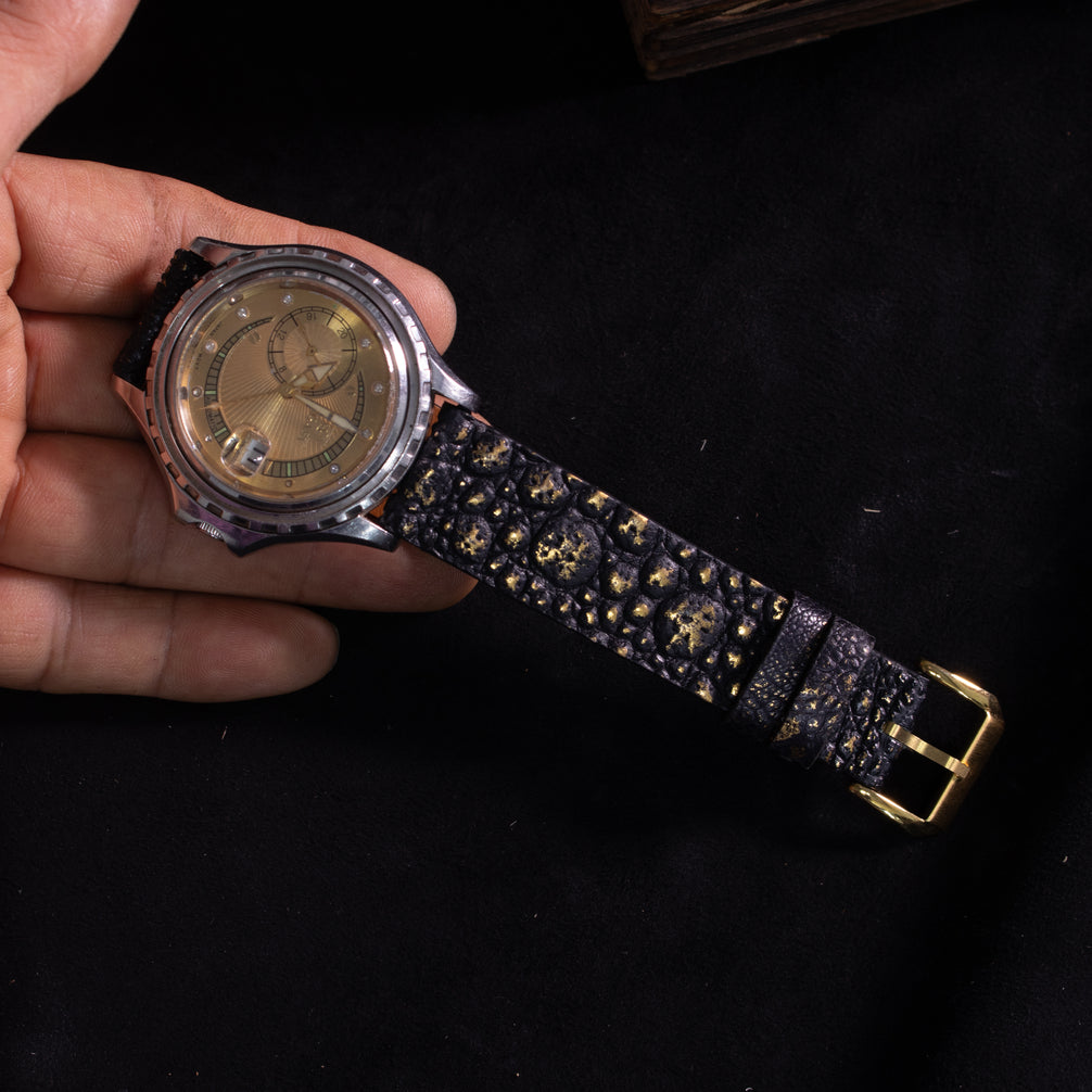 Gold Quill Black Toad Leather Stitchless Strap