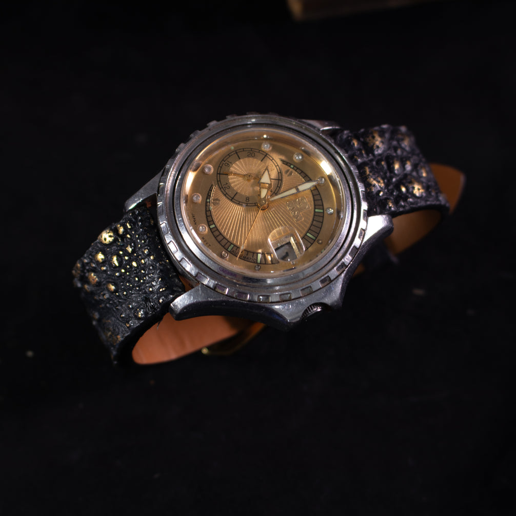 Gold Quill Black Toad Leather Stitchless Strap