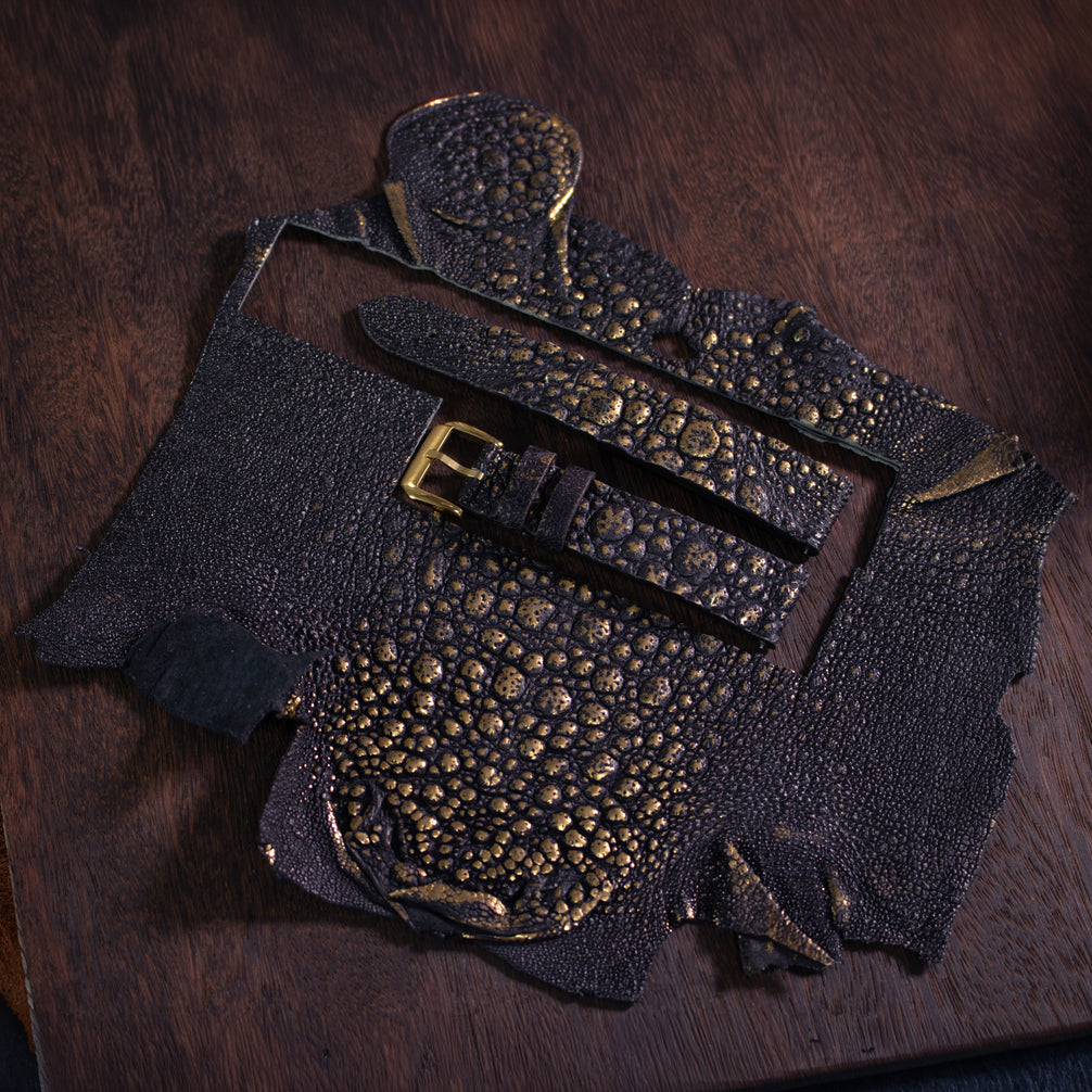 Gold Quill Black Toad Leather Stitchless Strap