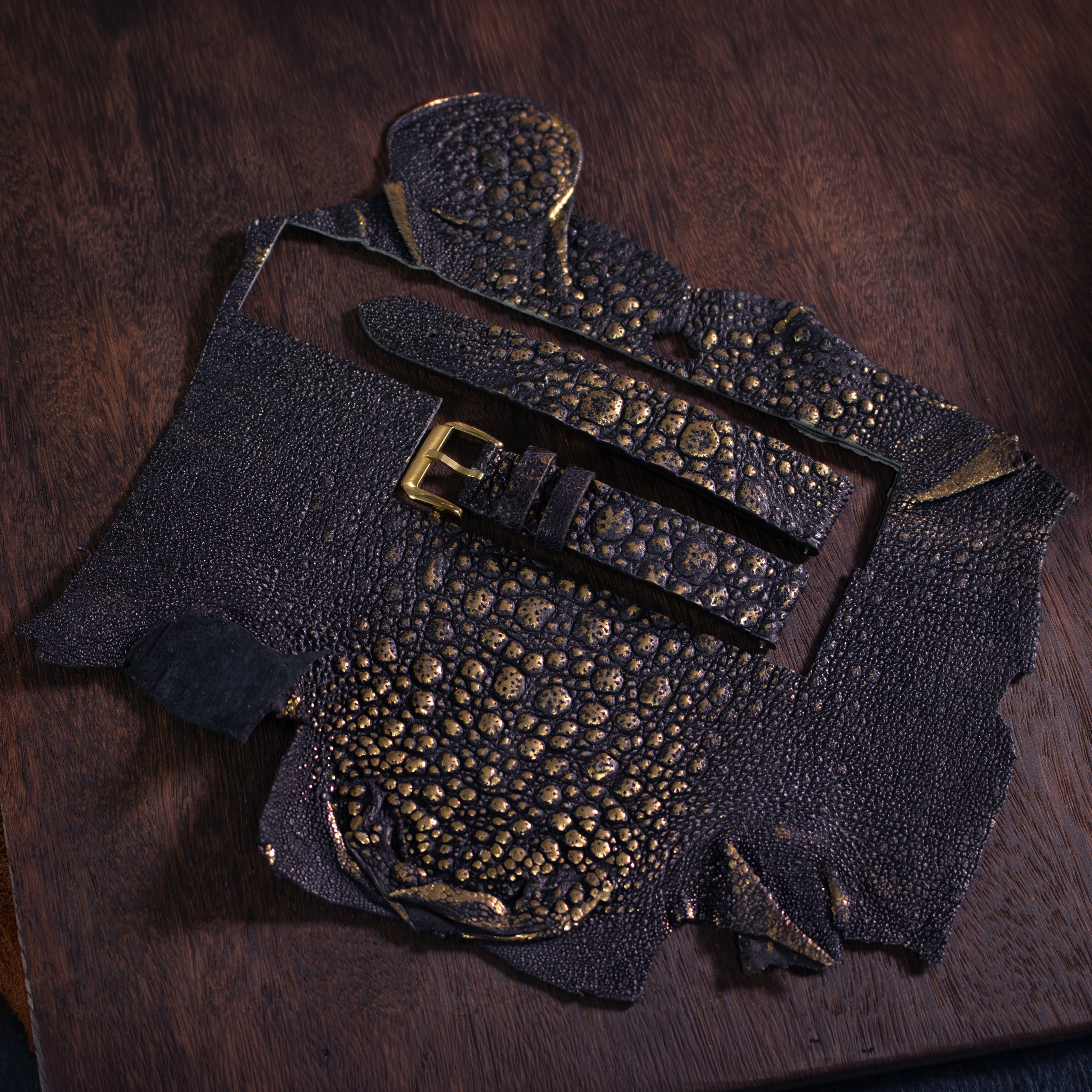 Gold Quill Black Toad Leather Stitchless Strap