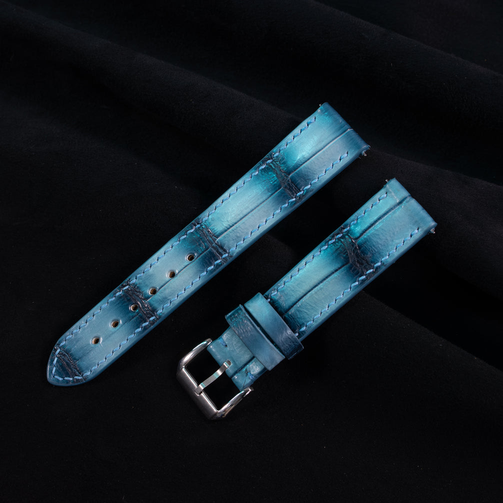 Ice Blue Patina Alligator Watch Strap