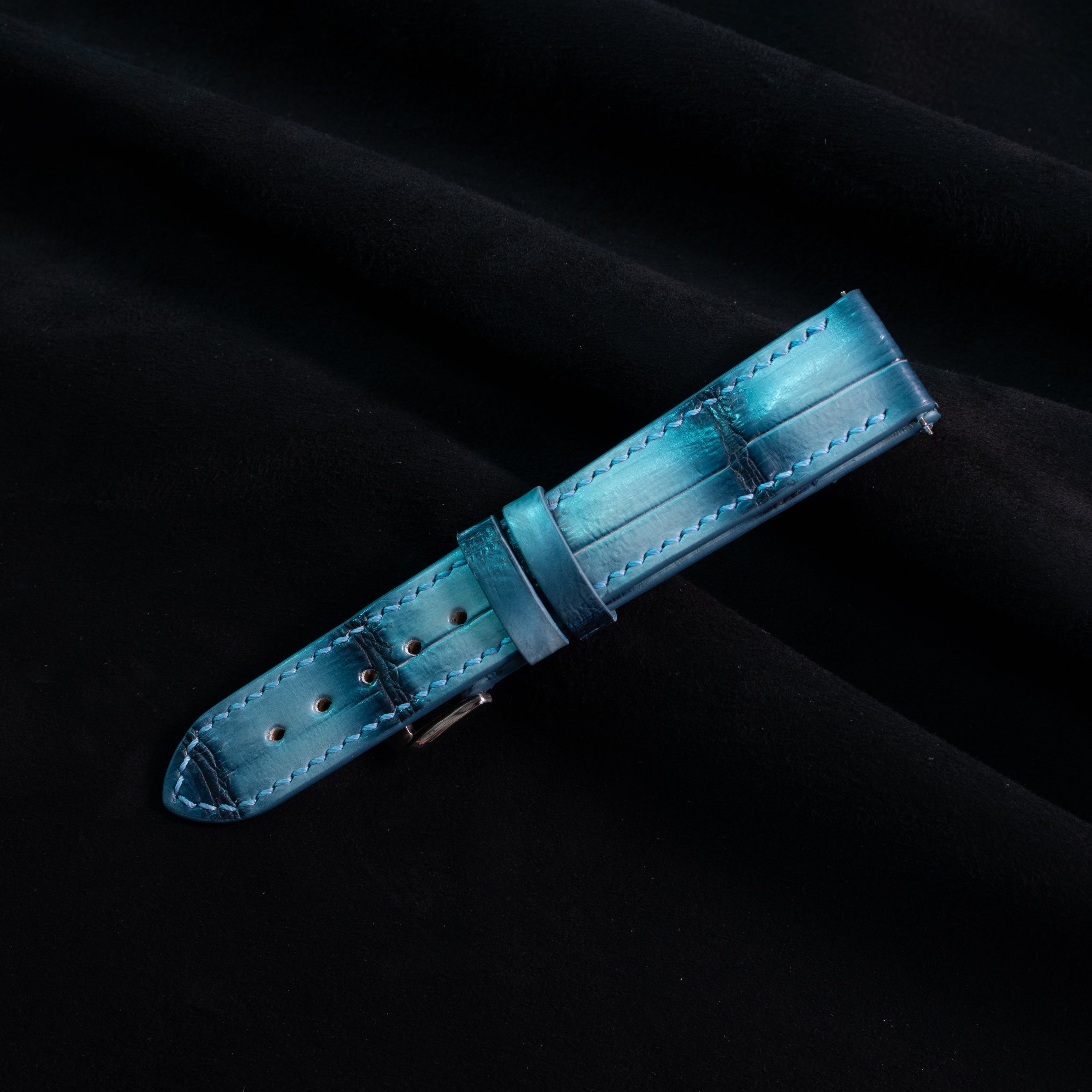 Ice Blue Patina Alligator Watch Strap