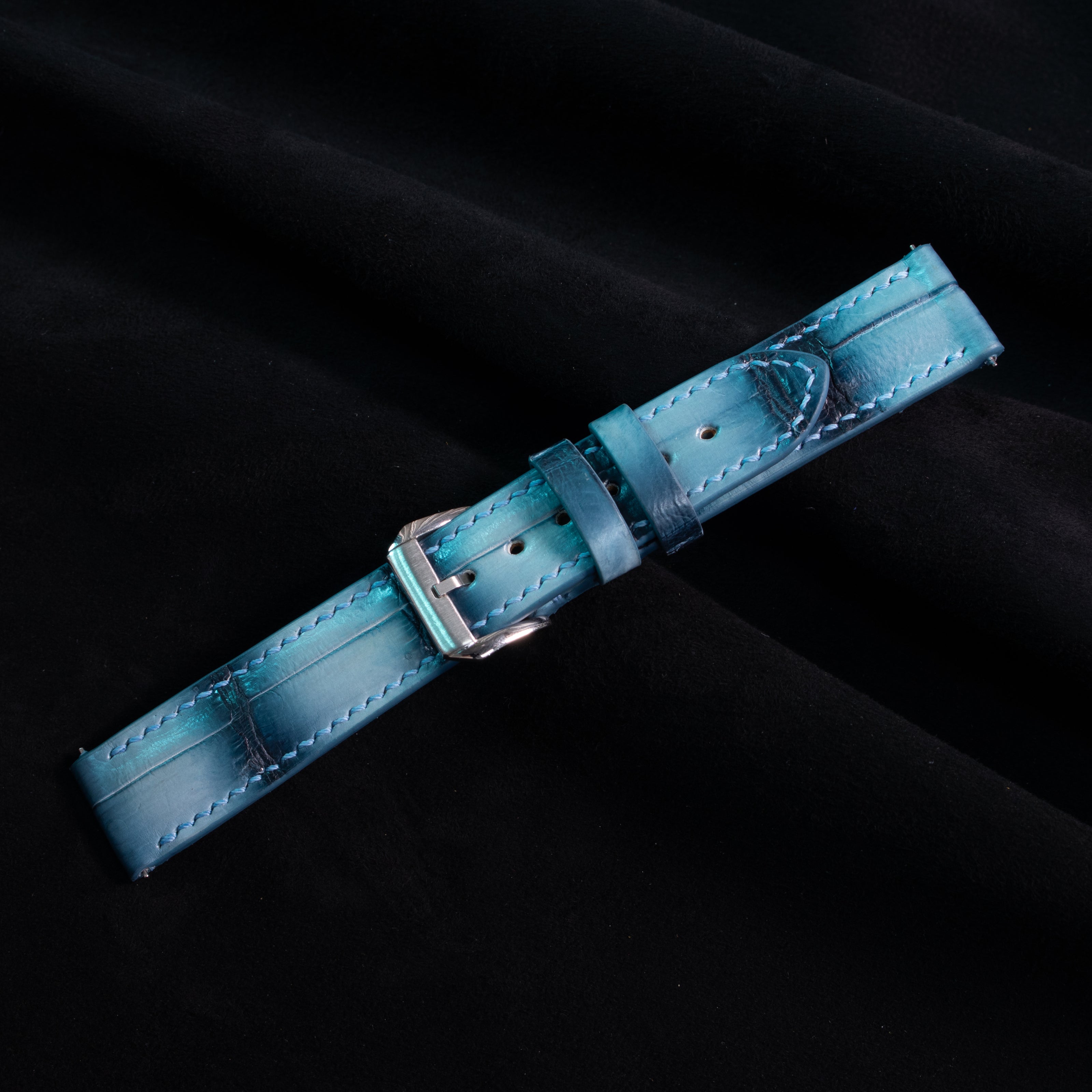 Ice Blue Patina Alligator Watch Strap