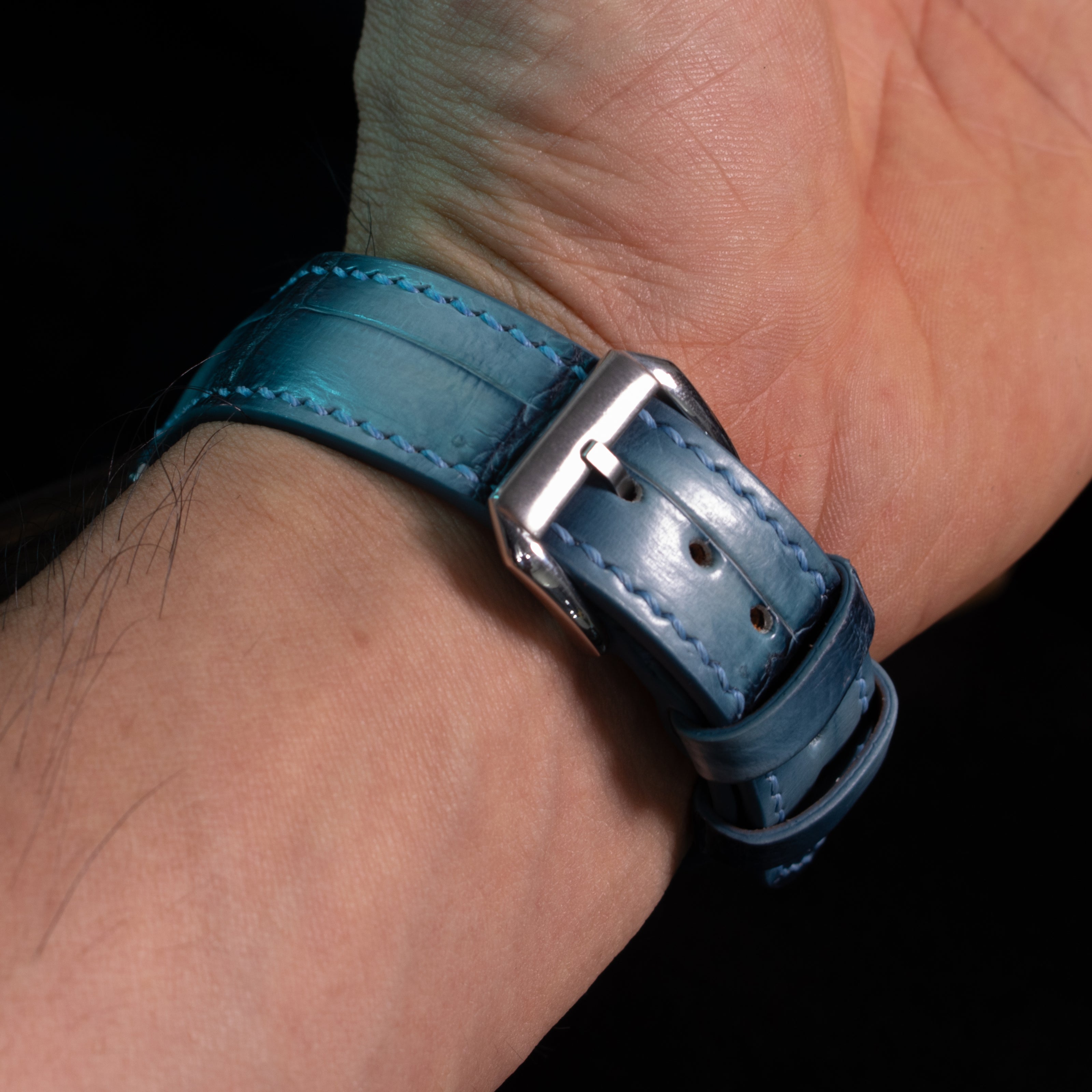 Ice Blue Patina Alligator Watch Strap