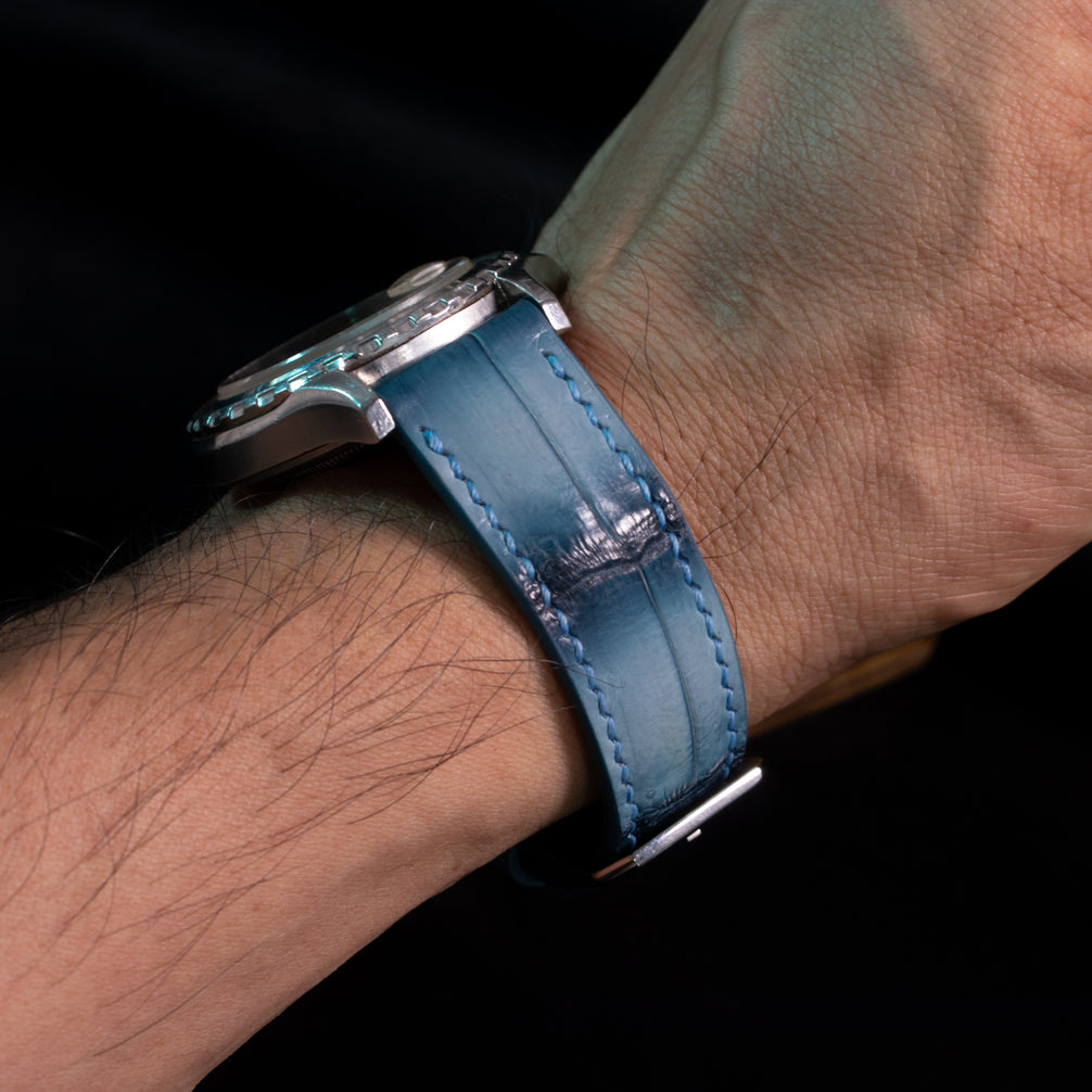 Ice Blue Patina Alligator Watch Strap