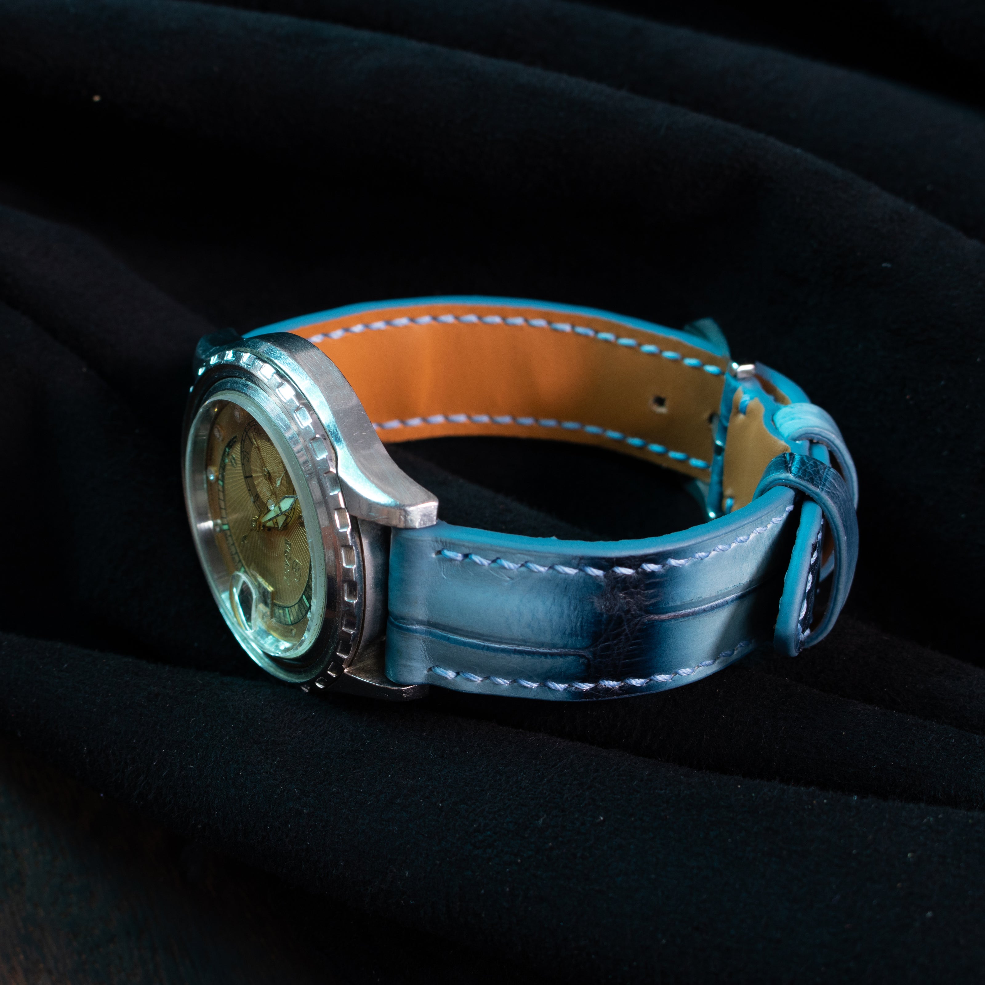 Ice Blue Patina Alligator Watch Strap