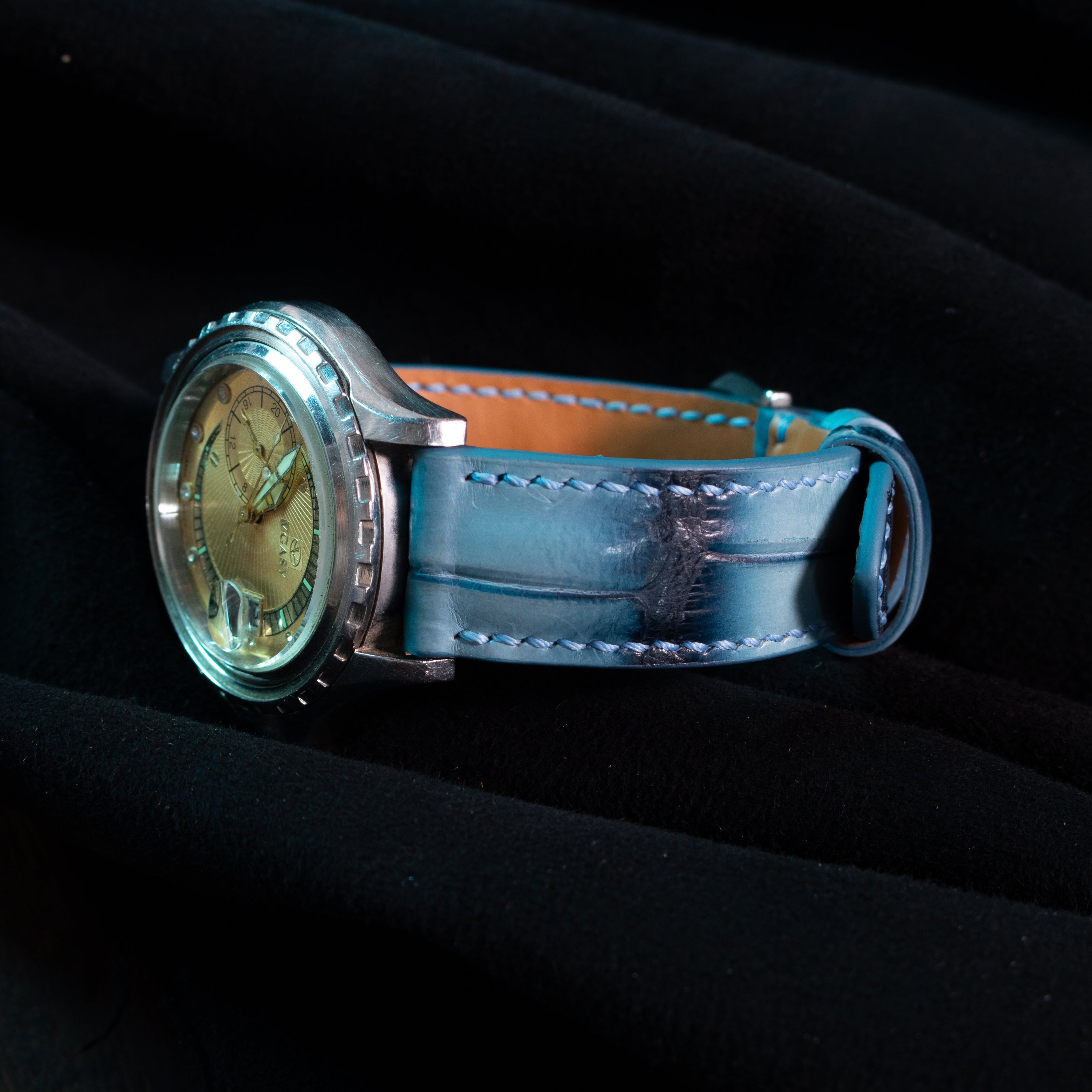 Ice Blue Patina Alligator Watch Strap